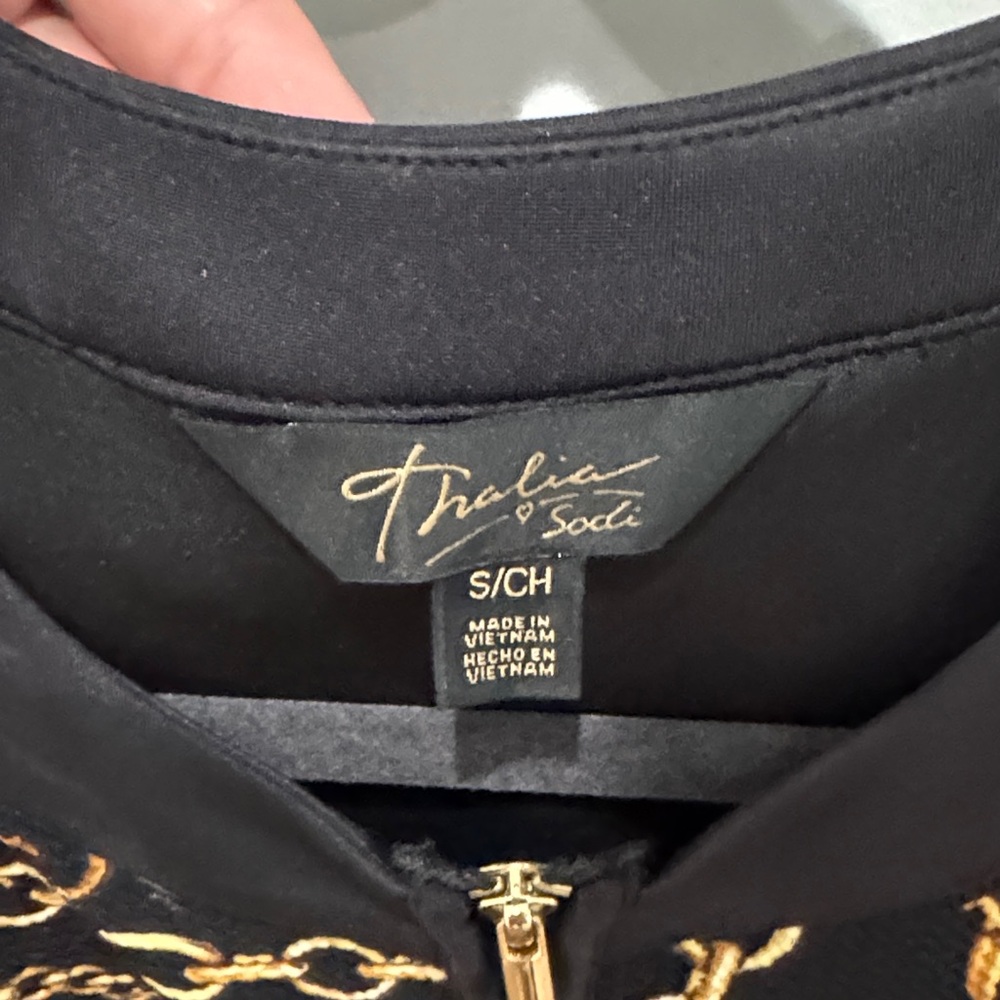 Thalia Sodi Black Top with Gold Chain Accents